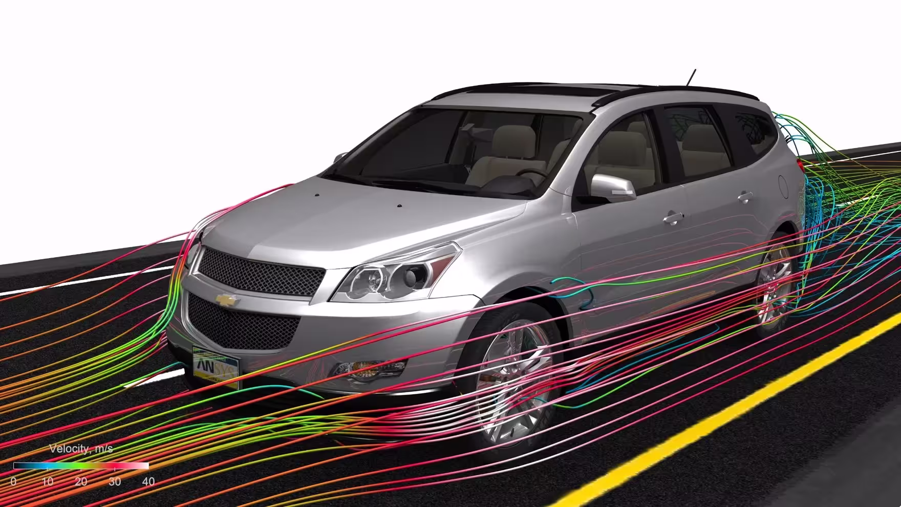 Chevy Traverse showing colored lines around it to simulate wind.